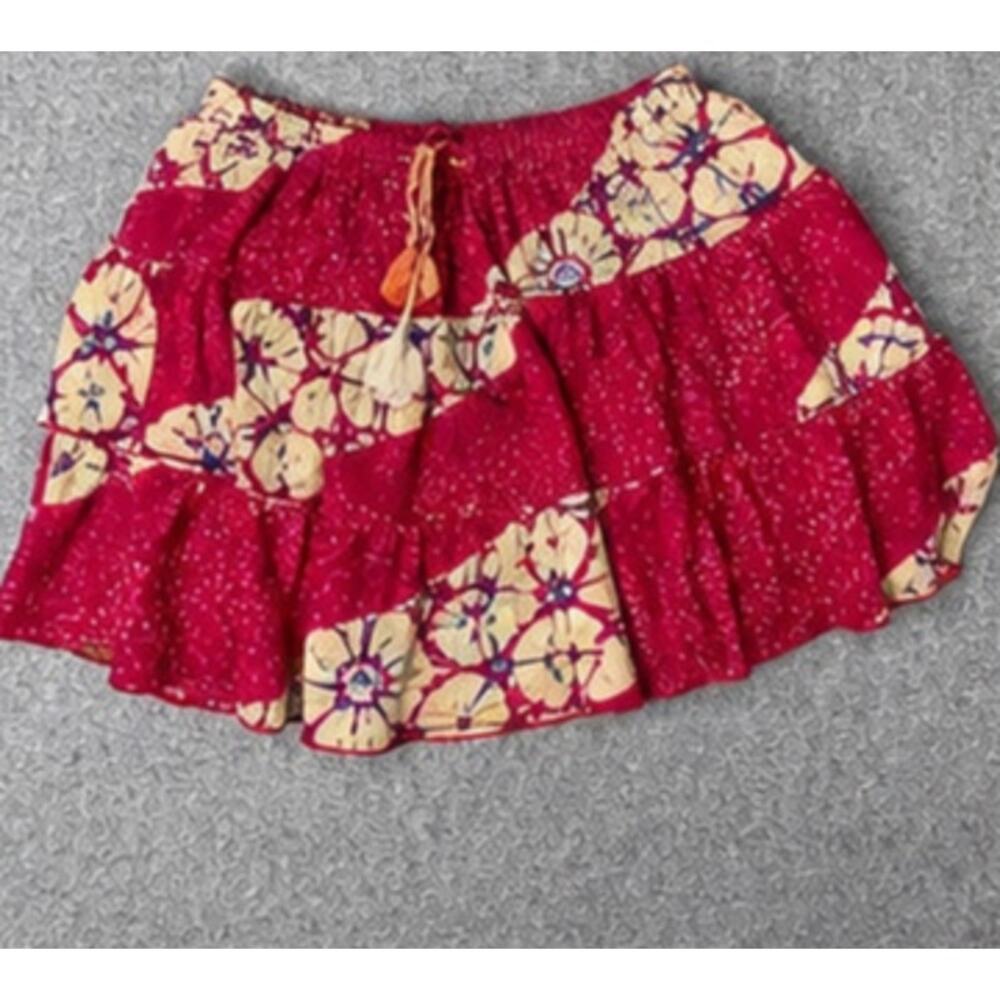 Karma Nepal Craft Patchwork Tiered Mini Skirt Skort w/Pockets Festival Free Size